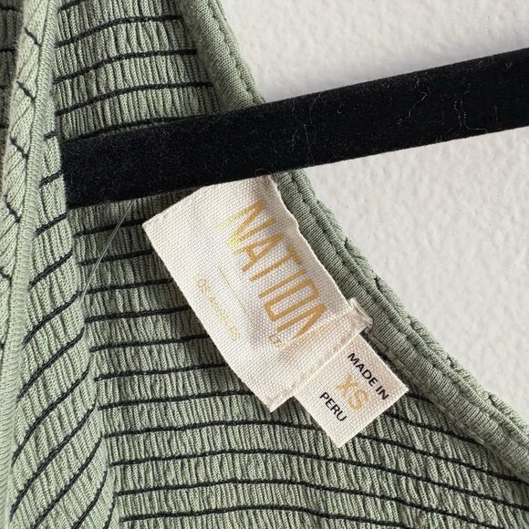 Nation LTD Women XS Green Pima Cotton Connie One Shoulder Smocked Midi Dress NWT - Picture 10 of 14